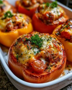 Poivrons farcis cuits en casserole, recette facile et délicieuse
